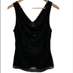 Vintage Marina Black Sequin Top Womens Sz Large Flapper Evening Retro Romantic